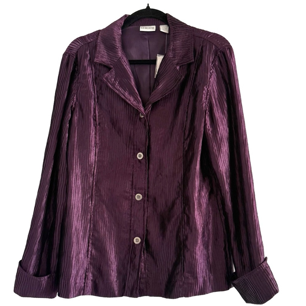 🌻 Chico's Deep Purple Crinkle Blazer Medium